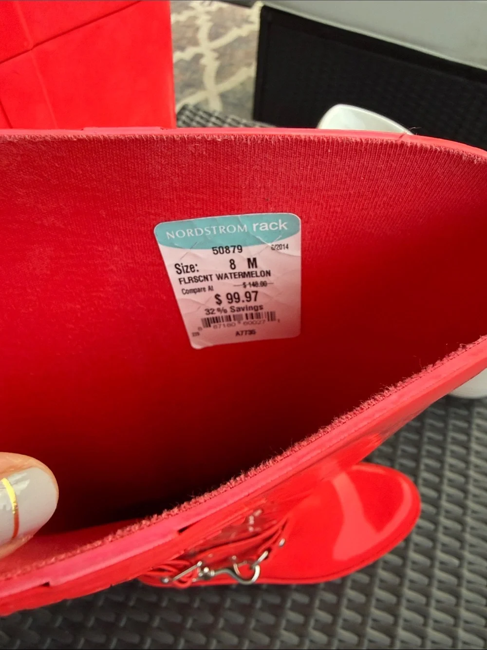 Coach rain Boots coral Red Knee-High with Chain Accent size 8 w/tags